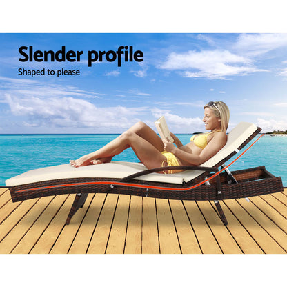 Adjustable Wicker Beach Chair Patio Lounger Brown