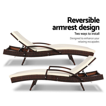 Adjustable Wicker Beach Chair Patio Lounger Brown