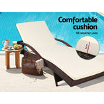 2Pc Adjustable Wicker Beach Chair Patio Lounger Brown