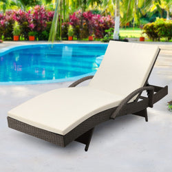 Adjustable Wicker Beach Chair Patio Lounger Grey&Beige