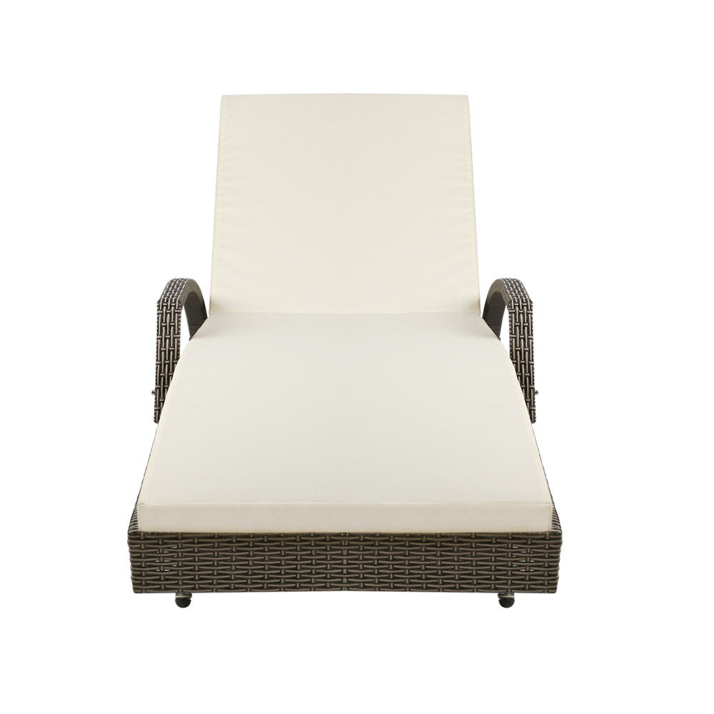 2Pc Adjustable Wicker Beach Chair Patio Lounger Grey&Beige