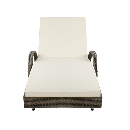 2Pc Adjustable Wicker Beach Chair Patio Lounger Grey&Beige