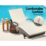 2Pc Adjustable Wicker Beach Chair Patio Lounger Grey&Beige