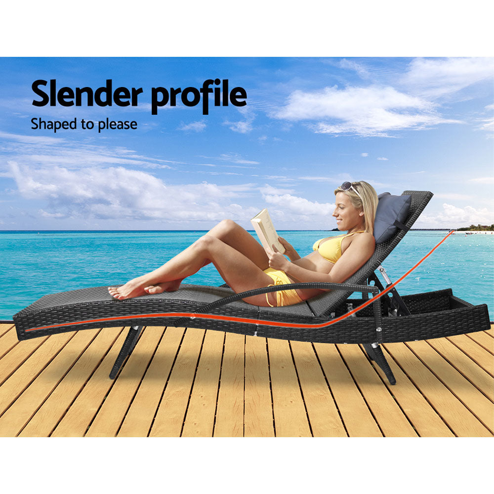 Adjustable Wicker Beach Chair Armrest Black