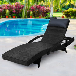 Adjustable Wicker Beach Chair Armrest Black