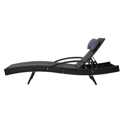 2X Adjustable Wicker Beach Chair Armrest Black