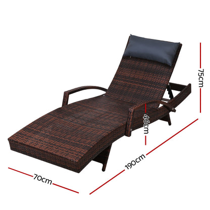 Adjustable Wicker Beach Chair Armrest Brown