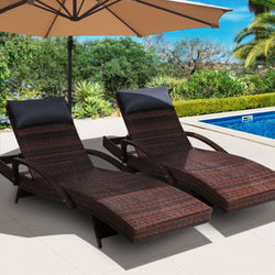 2X Adjustable Wicker Beach Chair Armrest Brown