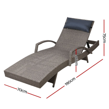 Adjustable Wicker Beach Armchair Grey&Beige