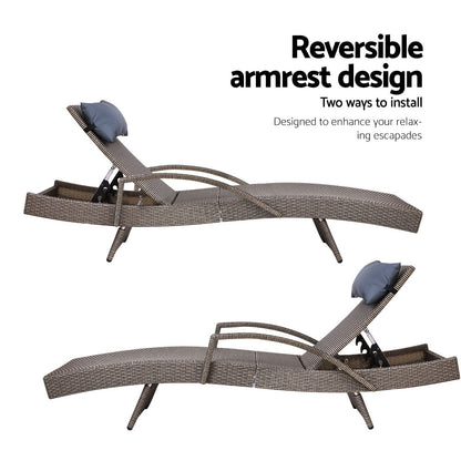Adjustable Wicker Beach Armchair Grey&Beige