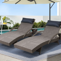 2X Adjustable Wicker Beach Armchair Grey&Beige
