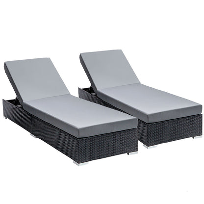 2Pc Adjustable Rattan Garden Day Bed