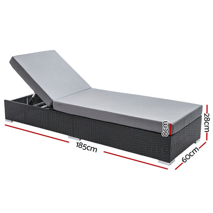 2Pc Adjustable Rattan Garden Day Bed