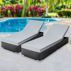 2Pc Adjustable Rattan Garden Day Bed