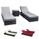 Outdoor Sun Lounge Wicker Lounger Setting Day Bed Chair Pool Furniture Rattan Sofa Cushion Garden Patio 3pc Black Frame