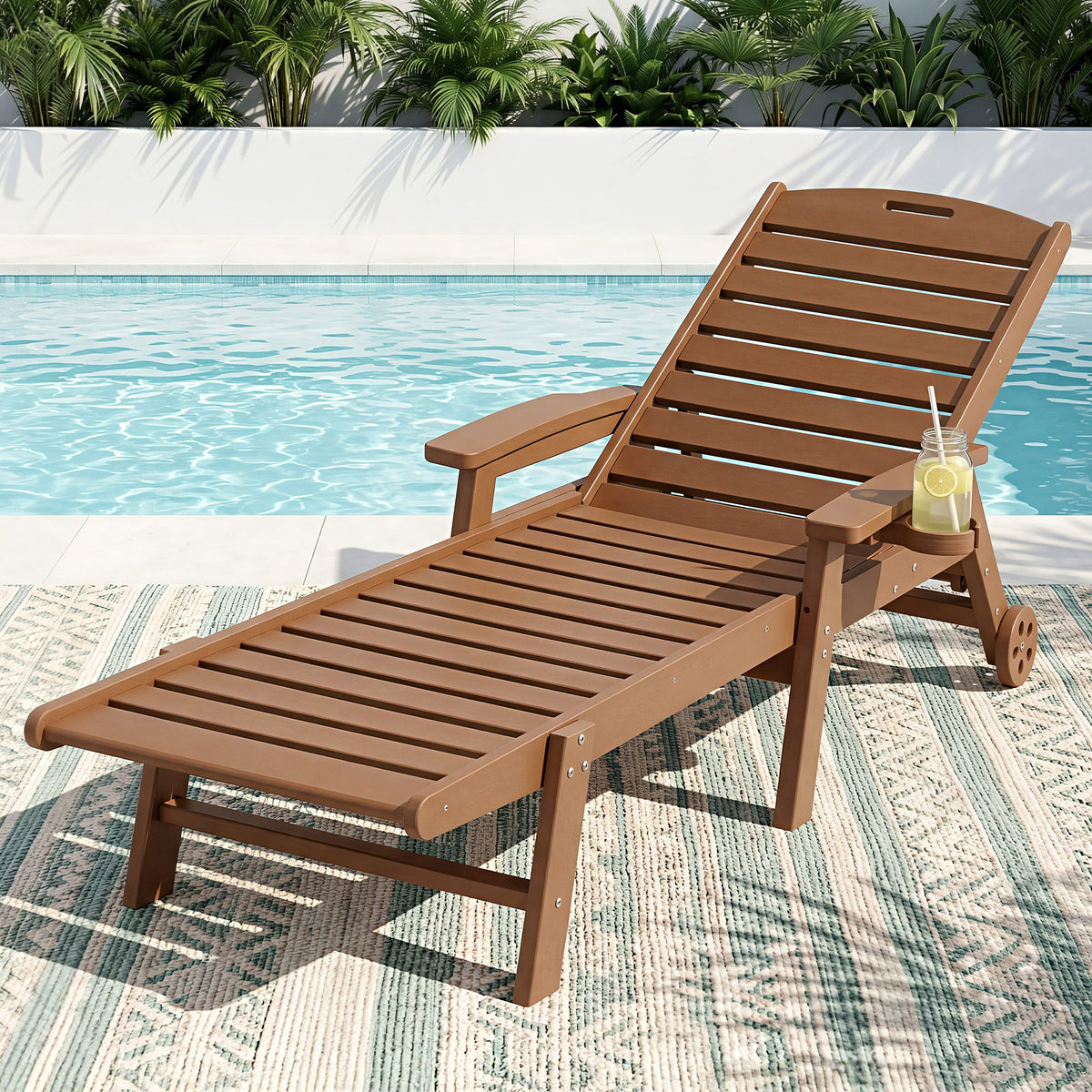 HDPE Sun Lounger Outdoor Recliner Chair Wheels | HomeAndLiving
