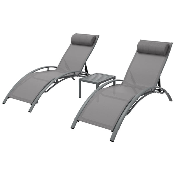  3PC Sun Lounge Outdoor Lounger Steel Table Chairs Patio Furniture Grey