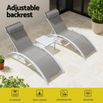 3PC Sun Lounge Outdoor Lounger Table Chairs Steel Patio Furniture Garden