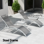 3PC Sun Lounge Outdoor Lounger Table Chairs Steel Patio Furniture Garden