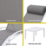 3PC Sun Lounge Outdoor Lounger Table Chairs Steel Patio Furniture Garden