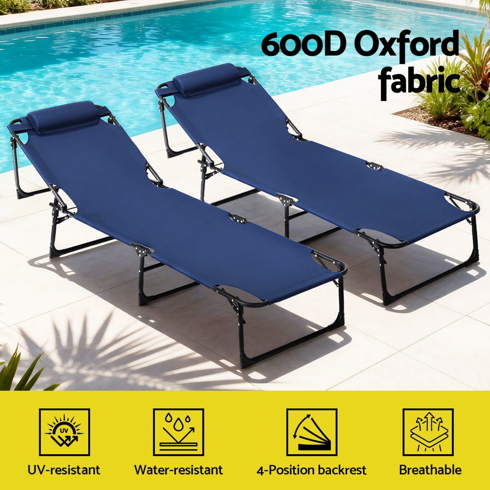 Folding Lounge Chair Blue 190x63x32cm