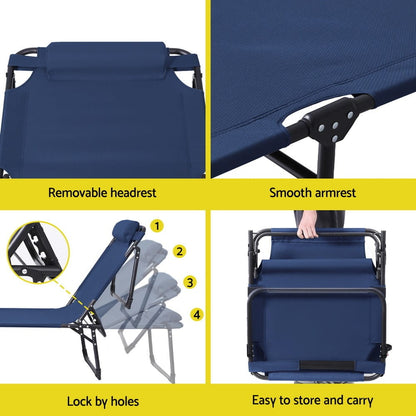 Folding Lounge Chair Blue 190x63x32cm