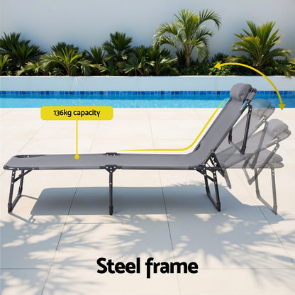 Folding Lounge Chair Grey 190x63x32cm