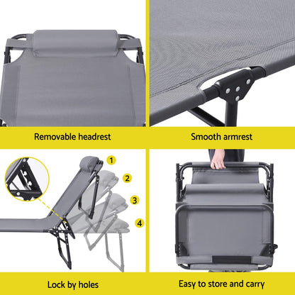 Folding Lounge Chair Grey 190x63x32cm