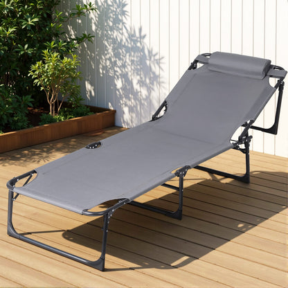 Folding Lounge Chair Grey 190x63x32cm