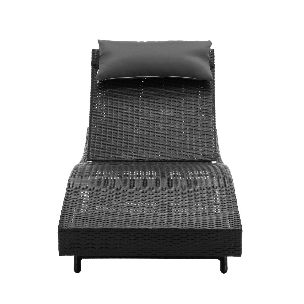 Adjustable Black Wicker Beach Chair Garden Lounger