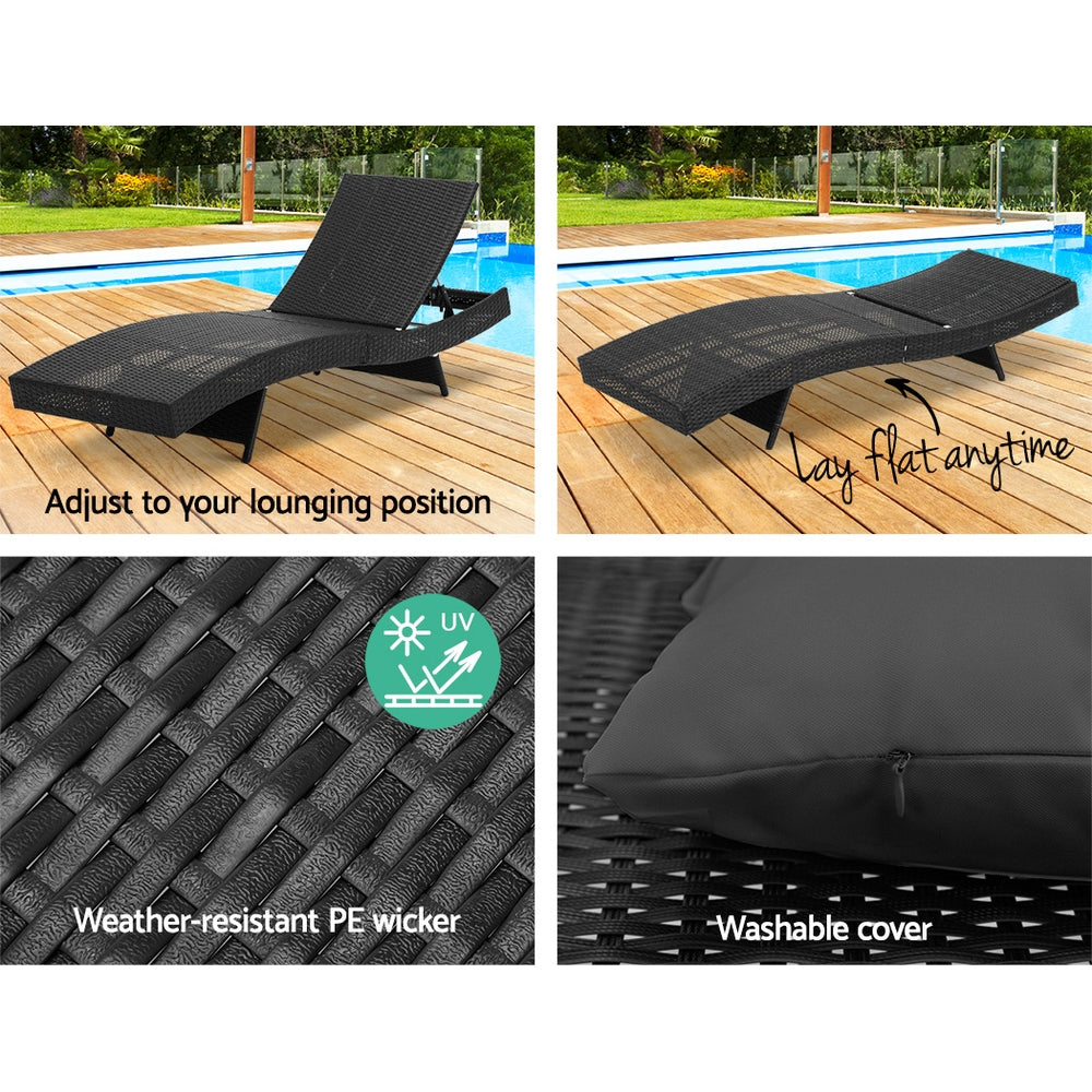 Adjustable Black Wicker Beach Chair Garden Lounger