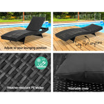 2Pc Adjustable Black Wicker Beach Chair Garden Lounger