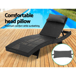 2Pc Adjustable Black Wicker Beach Chair Garden Lounger