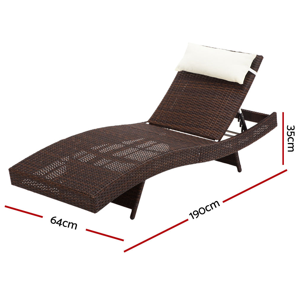 Outdoor Sun Lounge Setting Wicker Lounger Rattan Patio Furniture Brown