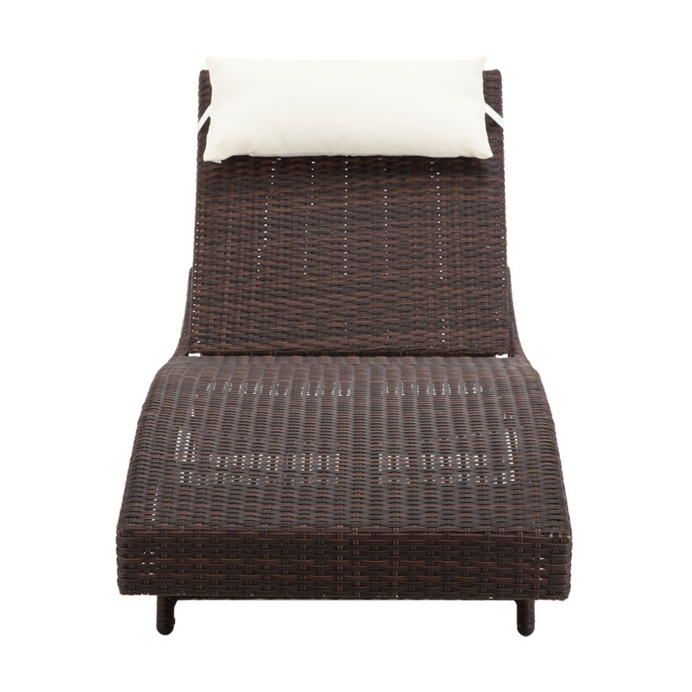 Outdoor Sun Lounge Setting Wicker Lounger Rattan Patio Furniture Brown