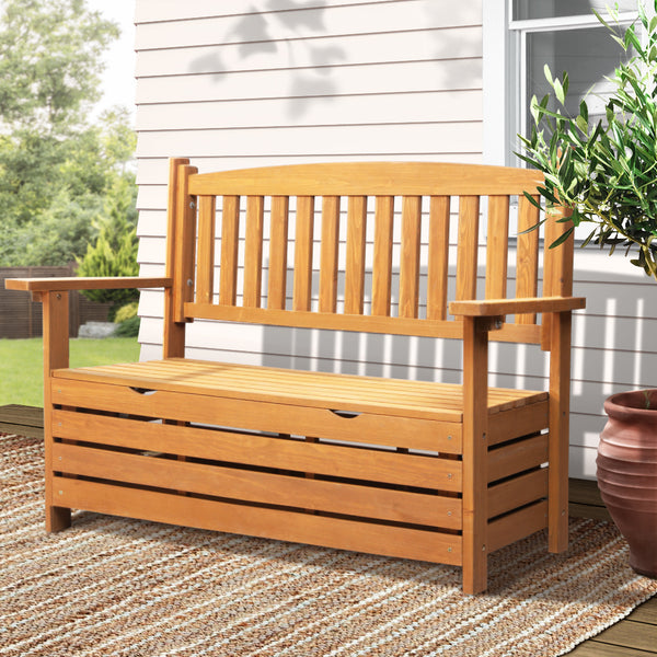  2 Seat Wooden Outdoor Storage Bench