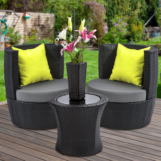 4 Piece PE Wicker Outdoor Set - Black