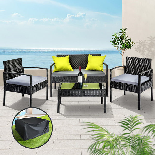  Outdoor Furniture Lounge Setting Garden Patio Wicker Cover Table Chairs