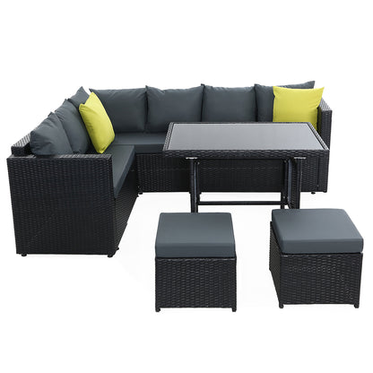 Outdoor Dining Set Aluminum Table Chairs Wicker Setting Black