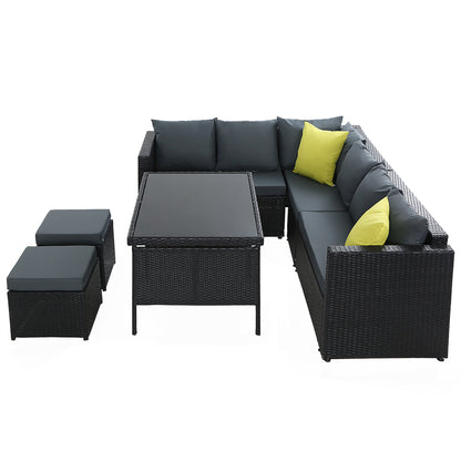 Outdoor Dining Set Aluminum Table Chairs Wicker Setting Black