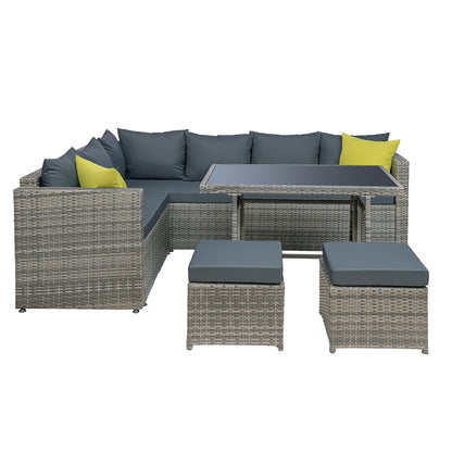 Outdoor Dining Set Aluminum Table Chairs Wicker Setting Grey