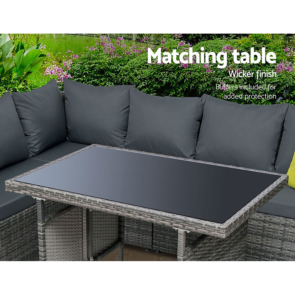 Outdoor Dining Set Aluminum Table Chairs Wicker Setting Grey