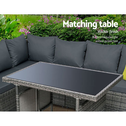 Outdoor Dining Set Aluminum Table Chairs Wicker Setting Grey