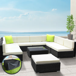 10-Piece Outdoor Sofa Set Wicker Couch Lounge Setting Cover