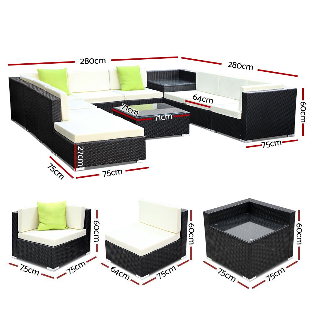 11Pc Sofa Set With Storage Cover Outdoor Furniture Wicker
