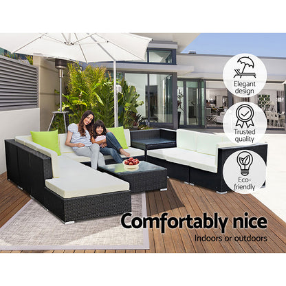 11Pc Outdoor Furniture Sofa Set Wicker Garden Patio Lounge