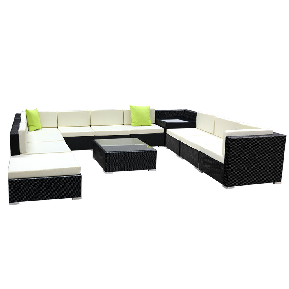 12Pc Sofa Set With Storage Cover Outdoor Furniture Wicker