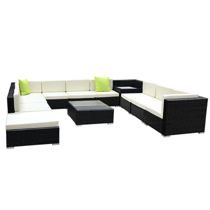 12Pc Sofa Set With Storage Cover Outdoor Furniture Wicker