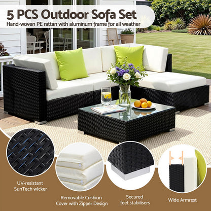 Gardeon 5-Piece Outdoor Sofa Set Wicker Couch Lounge Setting Cover