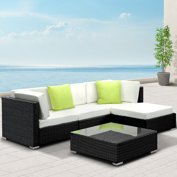  5-Piece Outdoor Sofa Set Wicker Couch Lounge Setting 4 Seater